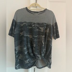 BLVD Camo/Striped Print Top
